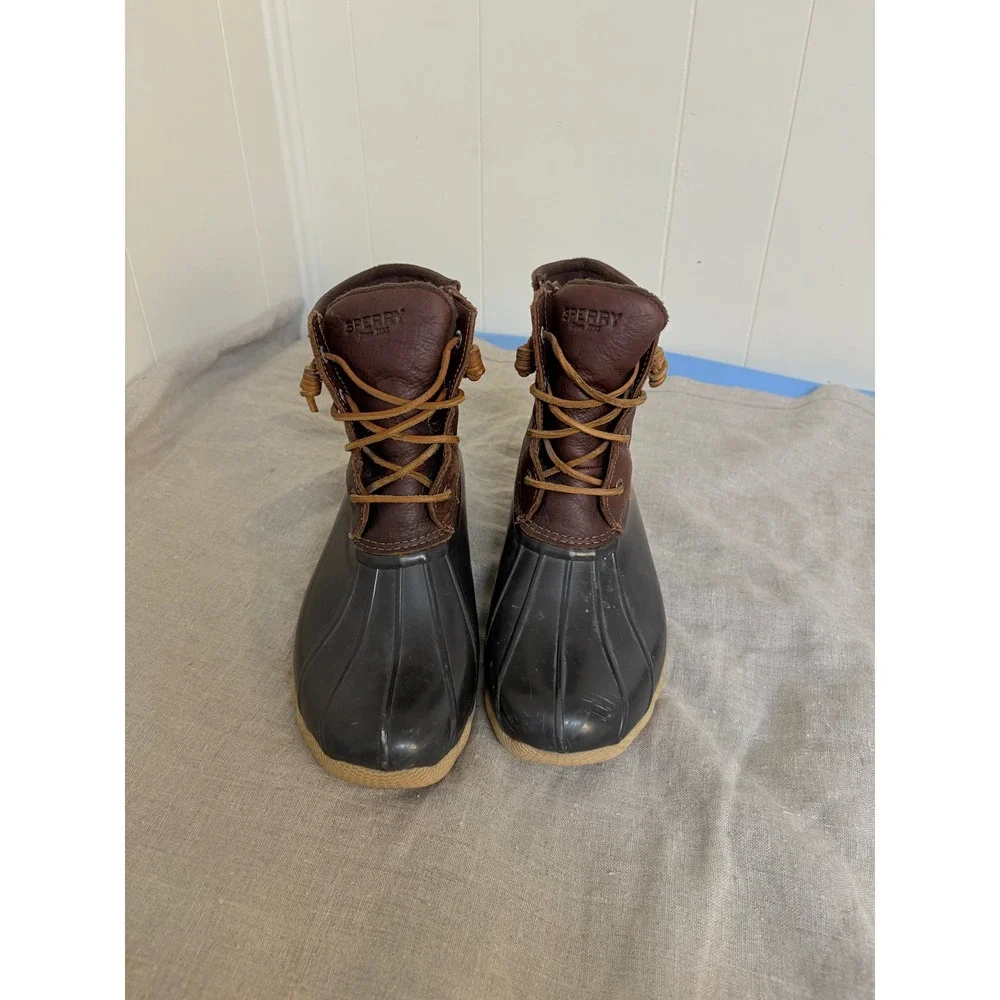 Sperry‎ Saltwater Duck Boots Womens 10 Black Brown Leather Waterproof STS91176
